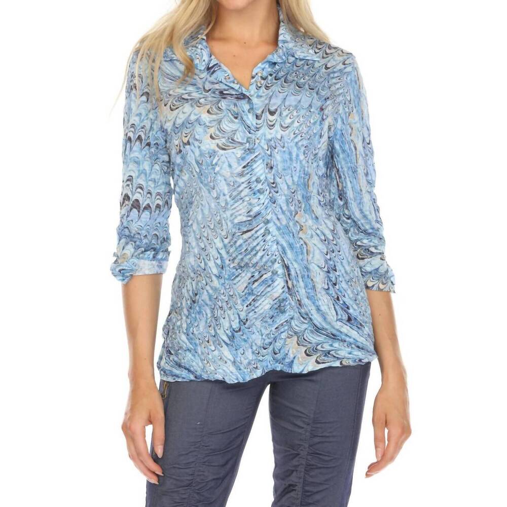 NEW CARINE sabrina 3/4 sleeves shirt in tidal drift - Picture 5 of 8